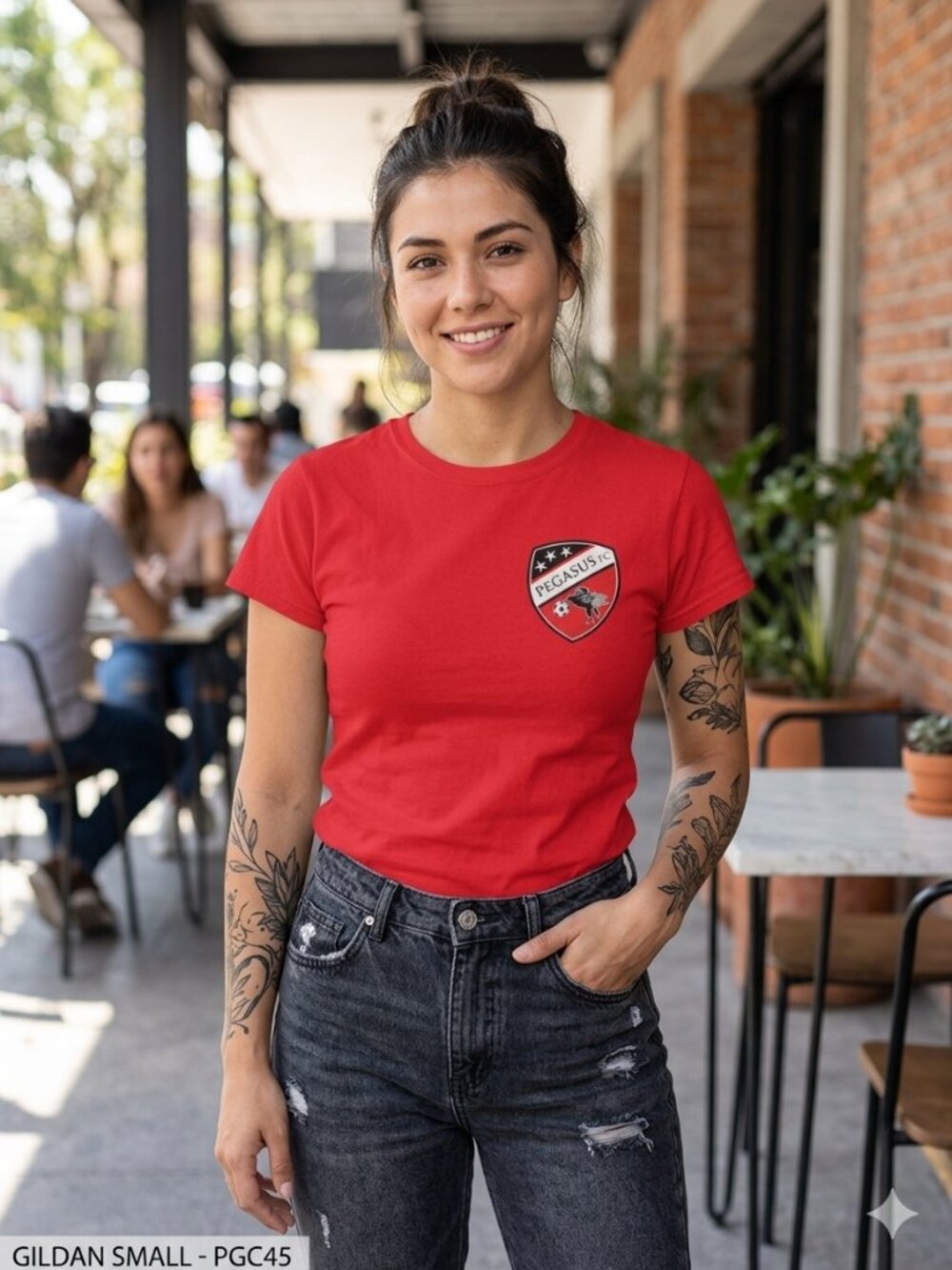 Pegasus FC Deerfield Youth Soccer Club Red Graphic Crewneck Tee S